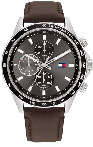 Tommy Hilfiger Multi Zifferblatt Quarz Uhr für Herren mit Hell-Braunes Lederarmband - 1792015