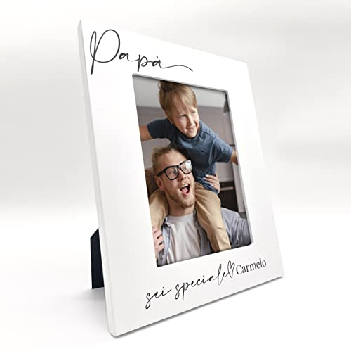 Idea regalo festa del papà. Cornice papà portafoto personalizzata con nome. Regalo per papà. Stampa foto inclusa. Quadretto foto papà. (13 x 18 cm | VERTICALE, Papà 1)