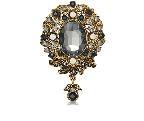 Vintage Teardrop Diamond Brooch Pin for Women Men Crystal Elegant Flower Badge Brooches Laple Pins Scarf Clip Boutonniere Corsage for Clothes Dress Hats Bags Accessory (Black)