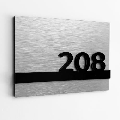 Modern Room Number Sign - Hotel Door Sign, Numbered Brushed Silver Apartment Wall Signage