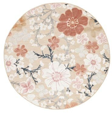 RugVista Cherri Teppich, Ø 150 cm, Beige/Rosa | Moderne, Rund, Mittlerer Stapel, Nur Handwäsche, Oeko-Tex 100, Wohnzimmer, Schlafzimmer, Diele