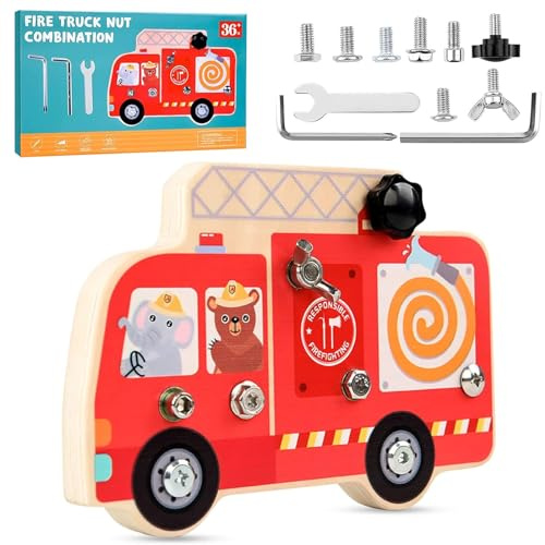 Zkaoai Montessori Holz Schraubbrett, Montessori Spielzeug, Feuerwehr Spielzeug, Kinder Schrauben Spielzeug, Schraubenbretter Kinder Sensorisches Lernspielzeug Geschenke für Mädchen Junge 3 4 5 6 Jahre