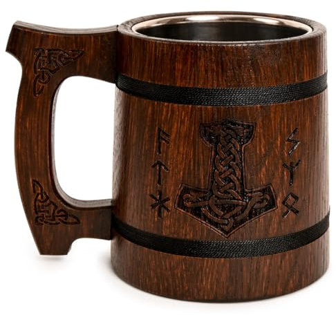 Teslyar 0.6 Tazza Vichinga | Birra Viking | Vichingo | Boccale birra in legno vichingo | Regalo Uomo | Regalo Natale Uomo | Boccale birra in legno | Boccale vichingo | Bicchiere Vichingo | Thor