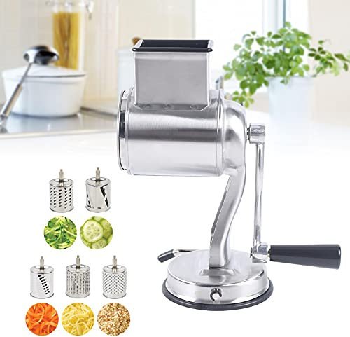 Rallador de verduras de acero inoxidable, rallador manual de patatas, con 5 tambores, ideal para triturar verduras, para pepinos, queso y frutos secos, zanahorias
