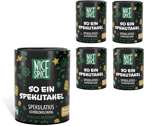NICE SPICE Spezia speculativa, 5 lattine (5 x 45 g), miscela di spezie per dolcetti festivi, cottura, regalo per fan, scorte di spezie
