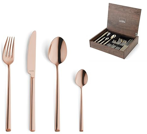 Amefa METROPOLE Besteck-Set 24-tlg., 18/10 Edelstahl, PVD kupfer | PVD-beschichtet, 13/0 Klingenstahl, spülmaschinenfest, lebensmittelecht, 4 mm Materialstärke, ideal für 6 Personen