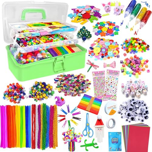 zycBernoi Bastelset Kinder, 3000+Pcs Bastelset für Kinder Bastelbox Bastelmaterial Set, Bastelkoffer Gehören Pompons,Pfeifenreiniger für Mädchen Jungen 4 5 6 7 8 Jahre Geschenk