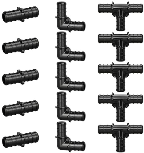 Raccordo PEX a crimpare in poli PPSU da 1/2, combinazione di raccordi PEX da 15/30/60/90 pezzi, set di raccordi dritti a T a gomito, senza piombo, ASTM F-2159 (15 pezzi, combo da 1/2)