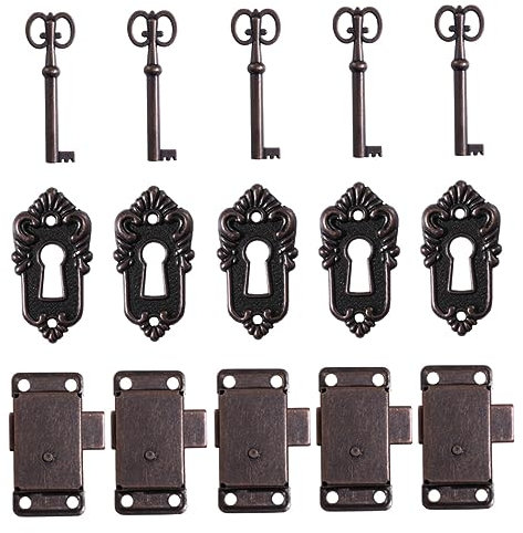 SEWOART 5 Stück Vintage Schrankschlösser Metallmöbelschloss mit Schlüssel Retro Schmuckkästchenverschluss Korrosionsbeständig für Antike Holzmöbel