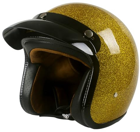 EBAYIN Motorradhelm Jethelm Retro Jethelm DOT ECE-Zertifiziert Herren Damen 3/4 Jethelm Vintage Rollerhelm Pilotenhelm Rollerhelm(Gold,M=(57~58cm))