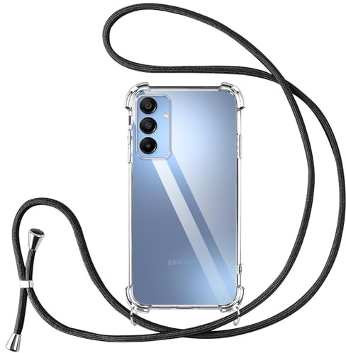 Vauki Coque pour Samsung Galaxy A15 4G/5G avec Cordon de Collier,Silicone Transparent TPU+PC Bumper Protection Étui Lanyard avec Sangle Réglable Chaîne Case pour Samsung A15