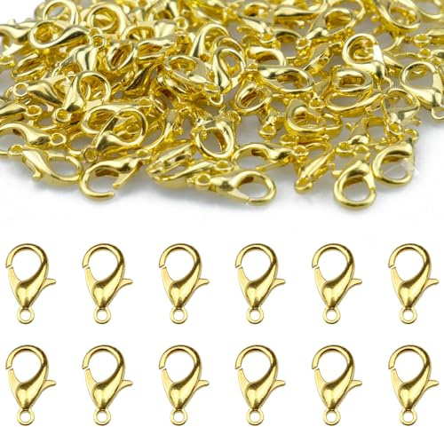 suaywo 100 stycken karbinhake i guld smyckeset 12 x 7 mm karbinhake lås guld och böjringar, öppna lås för kedjor, smyckeslås för smyckestillverkning, halsband, örhänge