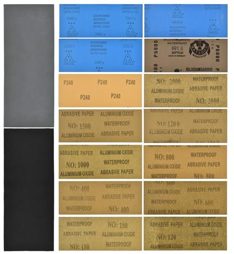 60 Piezas Papel de Lija, Papel de Lija Húmedo y Seco, Grano de 120 150 180 240 400 600 800 1000 1200 1500 2000 2500 3000 4000 5000, para Muebles, Automotriz, Metal de Abrillantar Coche