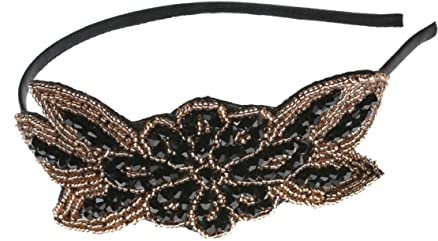 HONMEET Party-haarreif Aus Perlen Party-kopfbedeckung Mit Perlen -kopfschmuck in Schwarz Gold -haarreif Für Festivals -kopfschmuck Zum Tragen -haar Acces