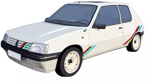 OPO 10 - Tapis de Sol intérieur décoratif 73,5 x 44 cms, Collection Voiture Automobile, Compatible avec Peugeot 205 Rallye Blanche - OV2