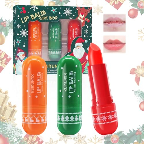 KUIRUNRX® Brillos de Labios Hidratantes, Christmas lipstick, Bálsamo Labial para el Cuidado, Para el Cuidado de los Labios Secos, Aceite de Brillo de Labios para Mujeres y Niñas Jóvenes(3PCS)