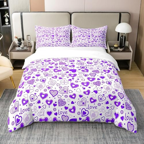 Copripiumino Matrimoniale 260x240 Cuore, Set di Biancheria da Letto Adulto in Morbida Microfibra Stampata in 3D con Cerniera Copripiumone con 2 Federe 1332-K