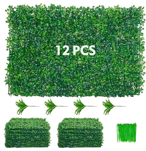 Roomark 12pcs 24x16 inch Artificial Boxwood Panel, Grass Wall Panel, Boxwood Hedge Wall Panels UV Protected Suitable for Artificial Green Wall Decor