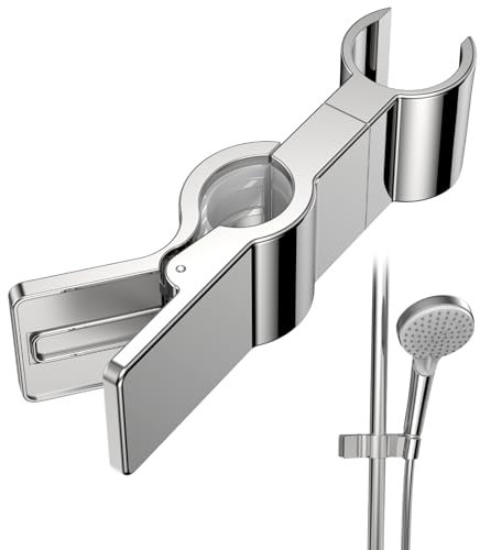GlasFlength Supporto Soffione Doccia, Supporto Doccia Saliscendi in Lega di Zinco Regolabile a 45° Supporto per Doccia Adatto per Asta Doccia da Diametro 15-28 mm Senza Foratura (Argento)