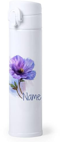 GRAZDesign Personalisierter Thermo Trinkflasche mit Namen Motiv Blume Dünn Edelstahl 330ml