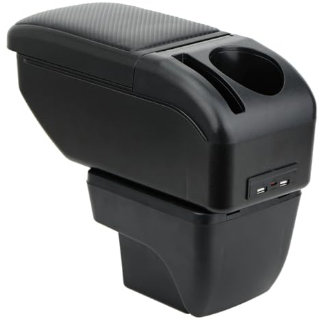 ZENVI Compatible with Seat Ibiza Apoyabrazos 6F 2017-2026 | Estilo Fibra Carbono,Utilizable Para Soporte Codo,Reposabrazos,Centro Consola Organizador Caja,Doble Espacio Almacenamiento