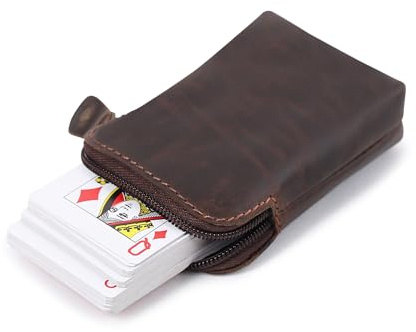 CestAntiQ Premium Full-Grain Leather Playing Card Case Zippered Card Deck Holder for Poker and Bridge Travel Accessory Secure Multi-Purpose Wallet Compatible for Pockemon Cards Holder Brown