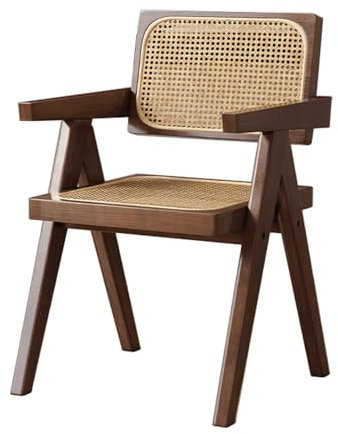 Lot de 4 chaises de salle à manger d'extérieur en rotin antidérapant en bambou robustes et durables, idéales pour chambre à coucher, salon, salle de lecture, finition noyer