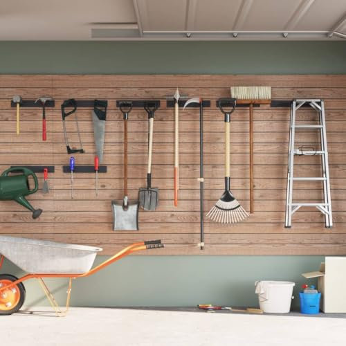 Juroupi Garden Tool Storage Racks Wall Mounted 8 pcs Black Steel,Garden Shed,Shed and Outdoor Storage,Storage Shed,Tool Shed Storage Outdoor-3309655