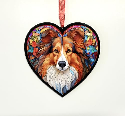 Rough Collie Heart Suncatcher - Memorial or Gift for Dog Lovers - 19cm