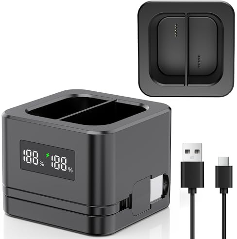 Dual Ring Battery charger/Charging Station with LED Display,Compatible with Ring Video Doorbell 2/3/4/3Plus/Spotlight Cam/Peephole/Solar Floodlight Cam,Type-C Input,Multiple Charging Options (black)