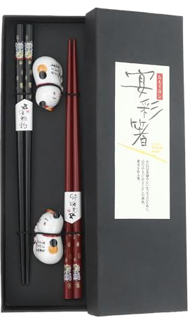 2 pares de palillos de cerámica con diseño de gato, palillos de madera sostenibles y reutilizables, antideslizantes, para gatos y gatitos
