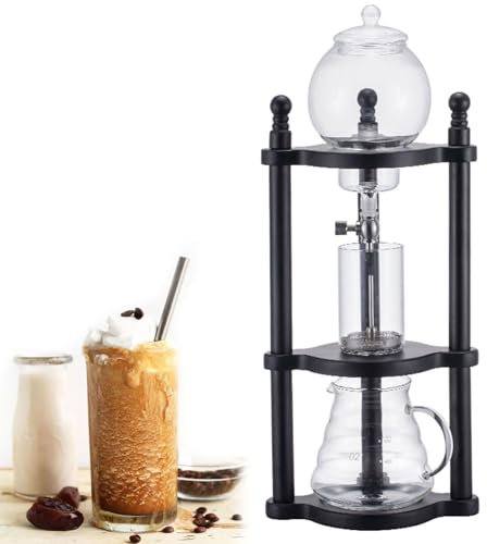 Brew Coffee Machine，Cold Brew Drip Tower,Cold Brew Drip Coffee Maker, Iced Coffee Drip Pot Cold-Drip Coffee Tower, 600ml Large Capacity, Wooden Cold Brew Drip Tower,A