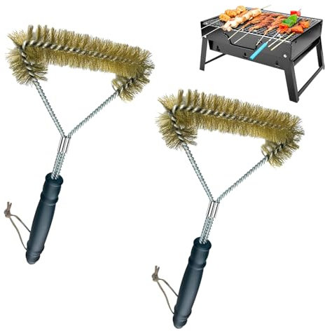 Hsyadazi Brosse de Nettoyage pour Grill 3 Faces - Lot de 2 (30 cm) - Brossage 360° pour Grilles de BBQ