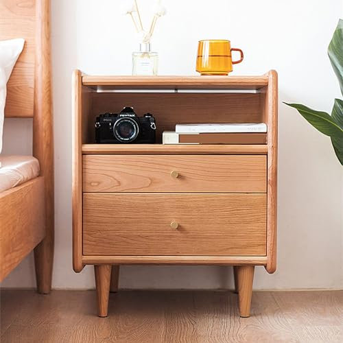 Cherry Wood Bedside Table with Drawers No Installation Required - Use Immediately - Storage Table, Bedside Table, Side Table with Solid Wood Legs, SOG