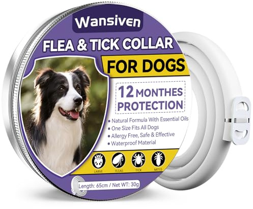 Wansiven Collier Anti Puces pour Chien, 65cm Réglable Collier Anti-Puces et Tiques pour Chiens et Imperméable, 12 Mois Protéger