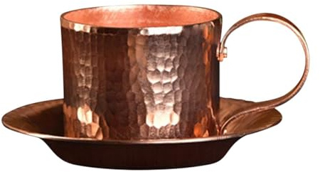 MagiDeal Pure tasse de cuivre, traditionnel pour les boissons froides, tasse d'eau petite de thé pour restaurant de cuisine, avec Soucoupe