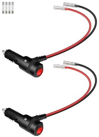 YANBORONSN 12V Zigarettenanzünder Stecker mit Schalter Taste, 16AWG Auto Ersatz Heavy Duty Plug Adapter Verlängerungskabel Built-in 15A Sicherung mit Kabeln & LED-Licht (2 Pack)