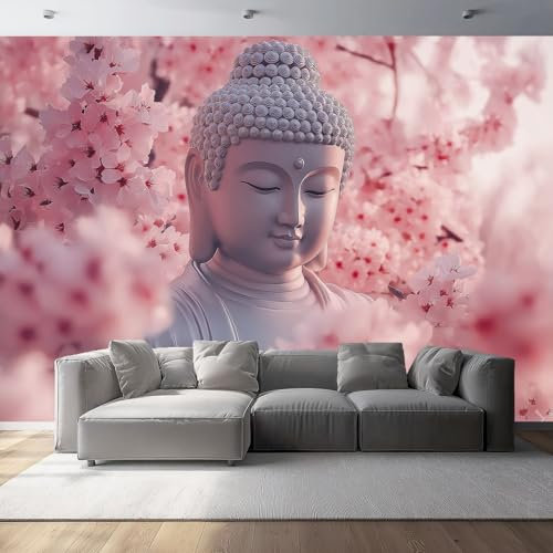 Carta da parati panoramica Elegante Buddha Fiore Di Ciliegio 250 x 175 cm Carta da parati murale in seta personalizzata per la decorazione della parete del soggiorno e della camera da letto Rosa