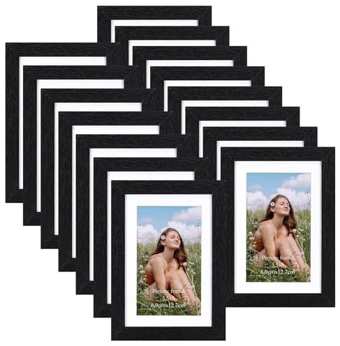 Vasemouh Schwarze Bilderrahmen 15er-Set, für 9x13 Bilder mit Passepartout oder für Bilder 10x15 ohne Passepartout, Wand- und Tischaufstellung