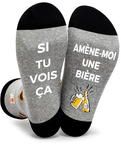 Chaussette Homme Humour Fantaisie Coton Drole Personnalisé Rigolotes Socks Anti-glissant Imprimé Lettres Cadeau Anniversaire Paternité Papi Fête des pères Biere EU 39-46