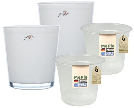 MePla Sandra Rich - Lot de 2 pots à orchidée en verre - Diamètre : 12,5 cm - Blanc - Diamètre : 12 cm - Ambiance de salon de qualité supérieure