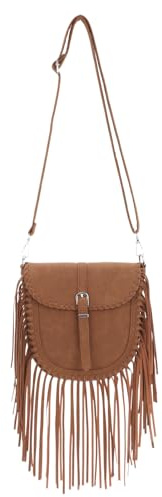 EVEOUT Women's Fringe Hobo Bag Western Style Matte PU Leather Crossbody Purse with Tassel Hippie Boho Shoulder Bag