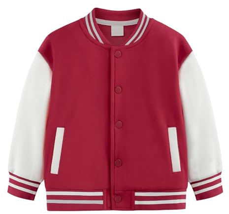 College Jacke Mädchen Junge Baseball Jacken mit Knopfleiste Langarm Warme Übergangsjacke Baumwoll Sportjacke Y2K Streifen Sweatjacke Basic Lässige Mantel (Wine, 4-5 Years)