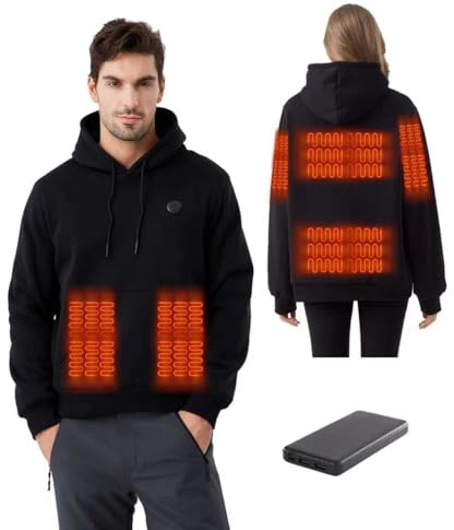 DriveNova Felpa con Cappuccio Riscaldata per Uomo Donna, Giacca Riscaldata Felpa con 10000mAh Batteria Inclusa, Giacche con Cappuccio con 6 Zone Riscaldamento per Sci, Corsa, Pesca, Campeggio e Moto