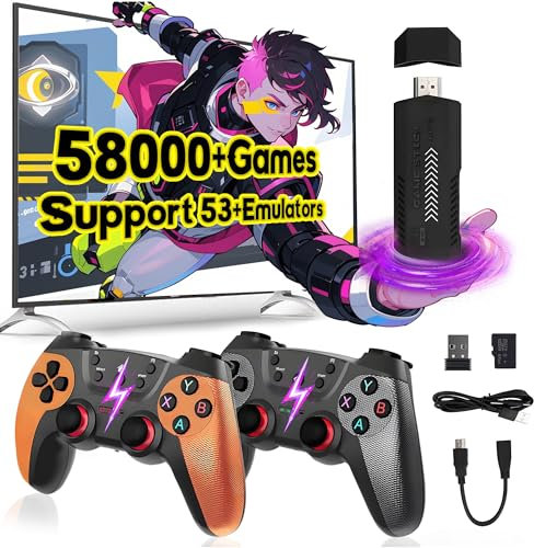 X2 Ultra Consola de Juegos Retro Game Stick con Mango Recargable,58000+ Juegos,53 Emuladores,Salida HD 4K Consola de Videojuego con Mandos Inalámbricos,Plug & Play Mini Consola Portátil (256G)