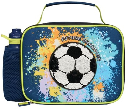 Polar Gear Football Lunch Bag with 400ml Kids Water Bottle - Back to School Supplies - 600D Polyester Insulated Bag Bottle School Combo Set - Football Gifts, Blue