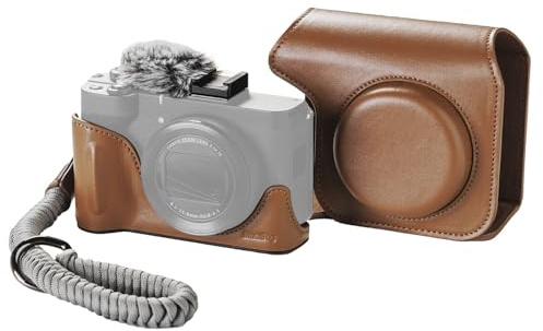 SMALLRIG Étui en Cuir pour Canon PowerShot V1, Comprenant Un Demi-étui en Cuir, Un Etui à Rabat, Une Dragonne et Un Pare-Vent en Fourrure, Portable et Protecteur (Marron) -5385