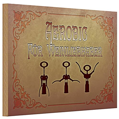 Plaque décorative vintage en bois « Aérobic pour les amateurs de vin » | Idéal pour la cuisine, le bar ou la cave à vin | 20 cm x 30 cm