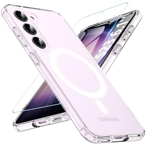 BESINPO For Samsung Galaxy S23 Case, S23 Case, with Tempered Glass Screen Protector, Military-Grade Protection Shockproof Cover Translucent Matte Back Anti-Scratch Phone Cover for Samsung S23(Clear)