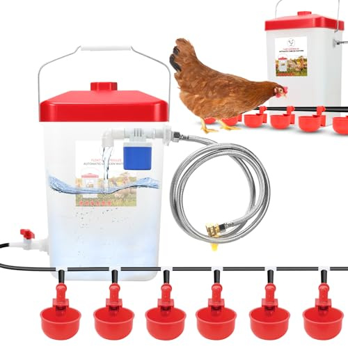 WISMOIER Beheizte Hühnerbewässerung für den Winter, automatischer Hühner-Warmwasserbereiter, verstellbare Höhe, Anti-Freezing-Geflügel-Bewässerungssystem, rot, 2,8 Gallonen Auto-Hühnerbewässerung